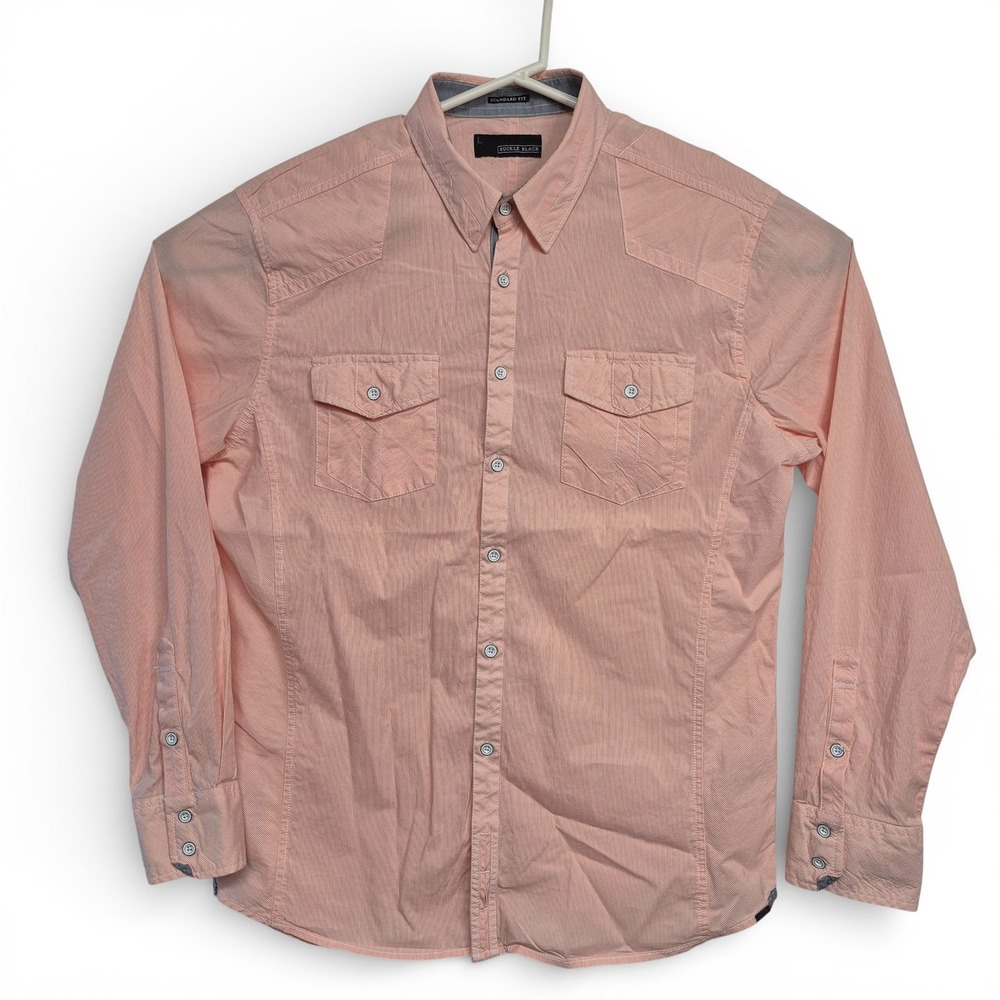 Buckle Black Mens Coral Stripe Long Sleeve Button Down Shirt Standard Fit L
